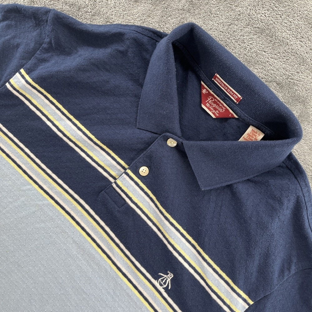 Penguin By Munsingwear Large‎ Blue Polo Shirt Heritage Slim Fit Business Casual